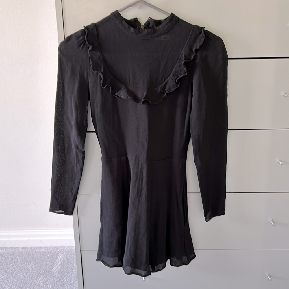 Reformation Black Chiffon Crepe Ruffle Mini Dress Size XXS - Picture 2 of 11